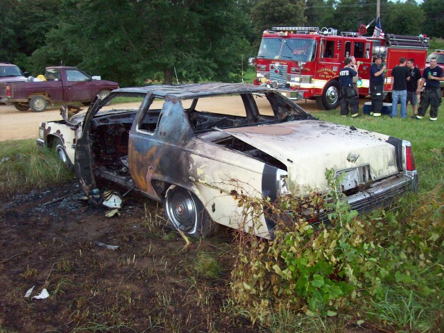 Engine 21 on the scene of an auto fire 